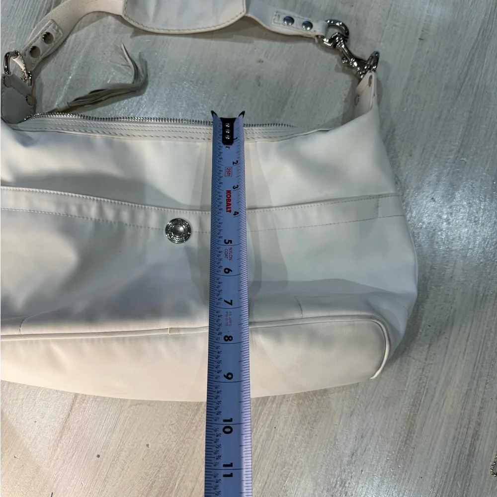 Coach White Nylon Leatherwear Hobo Bag with Tassel